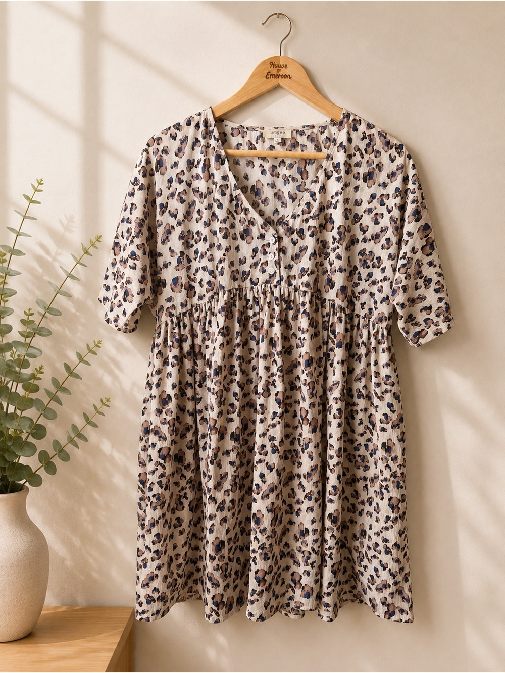 Umgee Leopard Print Babydoll Dress Size M